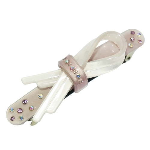 Haarclip Schleife aus Acryl & Strass lila grau weiß 8507 - zum Schließen ins Bild klicken